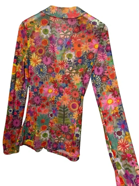 Natural Life Carina Mesh Top Bright Red Pink Floral Size XL - Picture 8 of 10